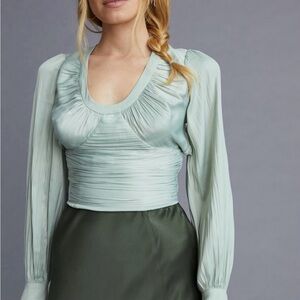 Anthropologie Light Green Ruched Blouse small nwt